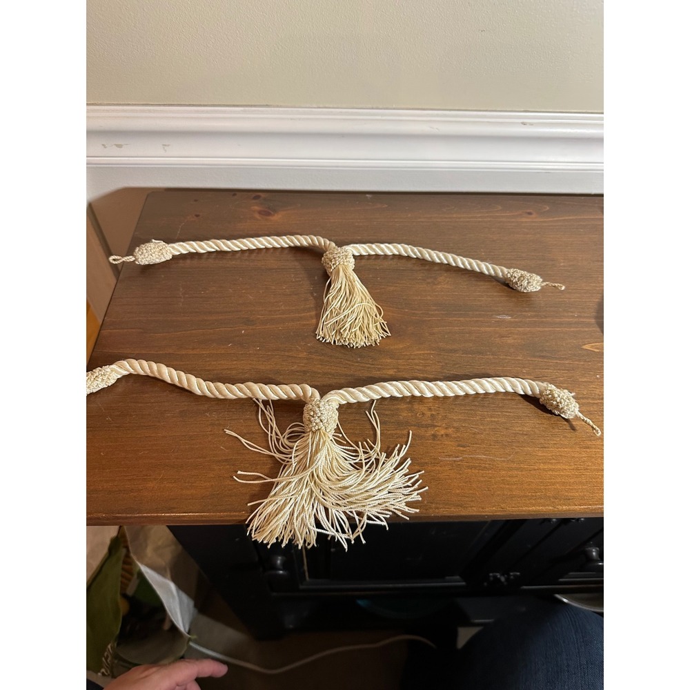 Set of 6 Tassel Rope Curtain Tiebacks Brown Cream Twisted Cord Drapery Holdback
